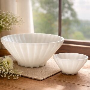 Vintage Milk Glass Serving Bowl and 5 Salad Bowls Rachel Pattern Anchor Hocking